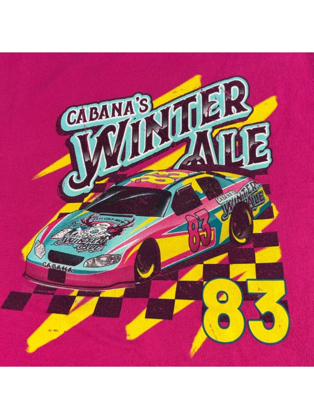 Cabana Winter Ale Racing T Shirt Sz XL 83 Crown & Ivy Pink Yellow Cotton Blend - Picture 4 of 8